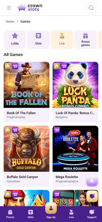 Crownslots Casino mobile casino games