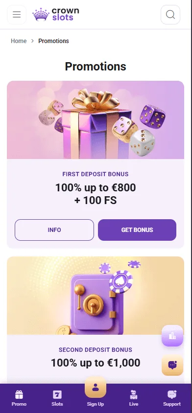 Crownslots Casino promotions on mobile